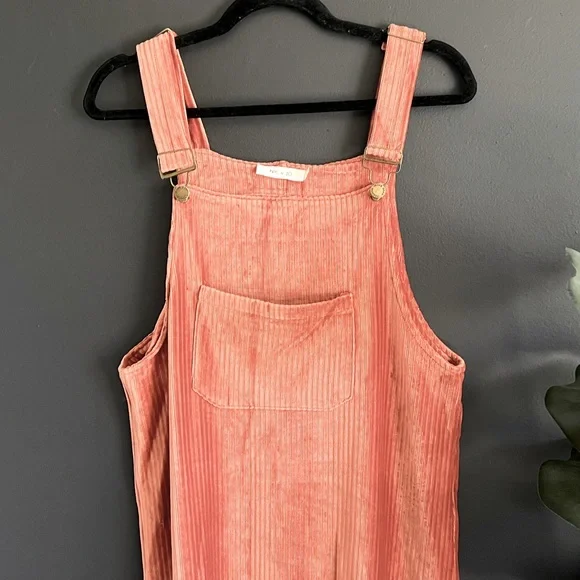 Nic & Jo Peach Apricot Velour Corduroy Jumper Overall Dress S - Picture 3 of 11